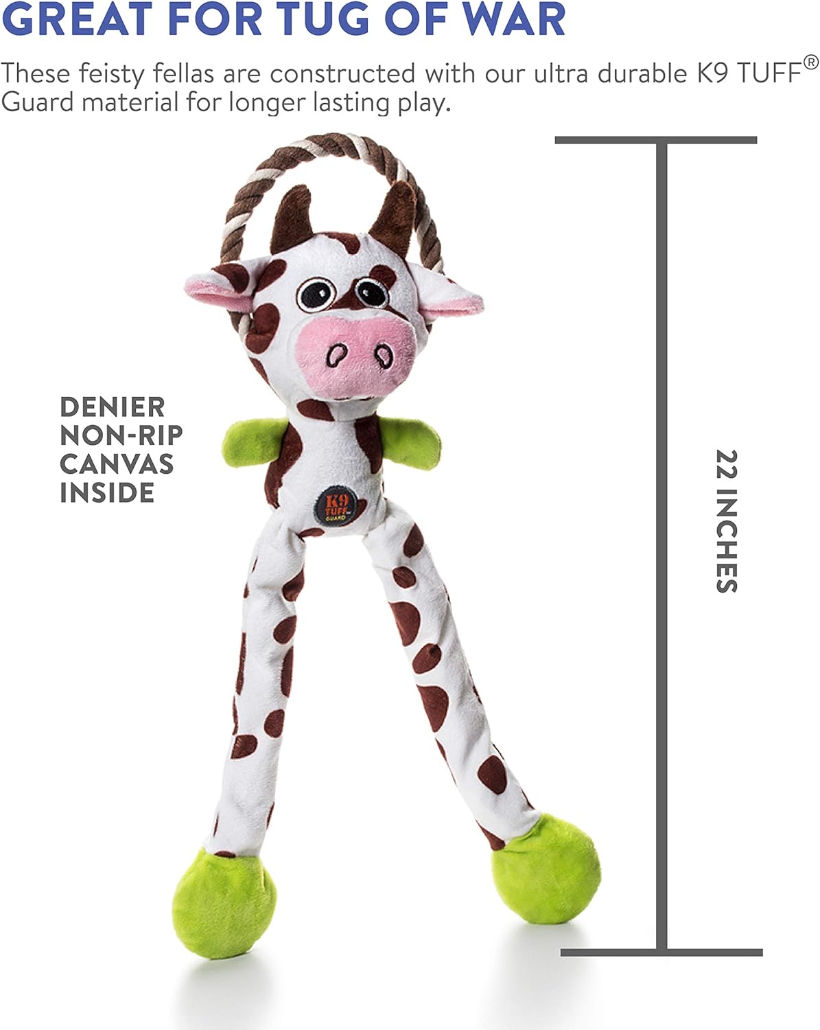 Thunda Tugga Leggy Cow Plush & Squeaky Dog Tug Toy