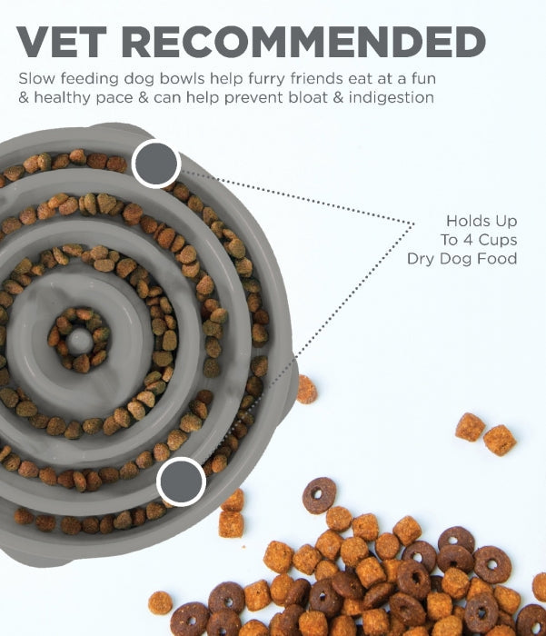 Outward Hound Fun Feeder Grey - Slow Feeder Dog Bowl for Fast Eaters