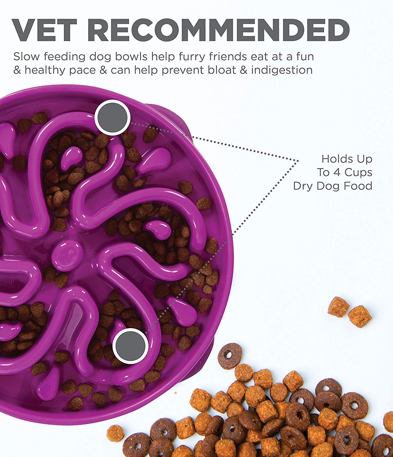 Outward Hound Fun Feeder Purple - Slow Feeder Dog Bowl for Fast Eaters